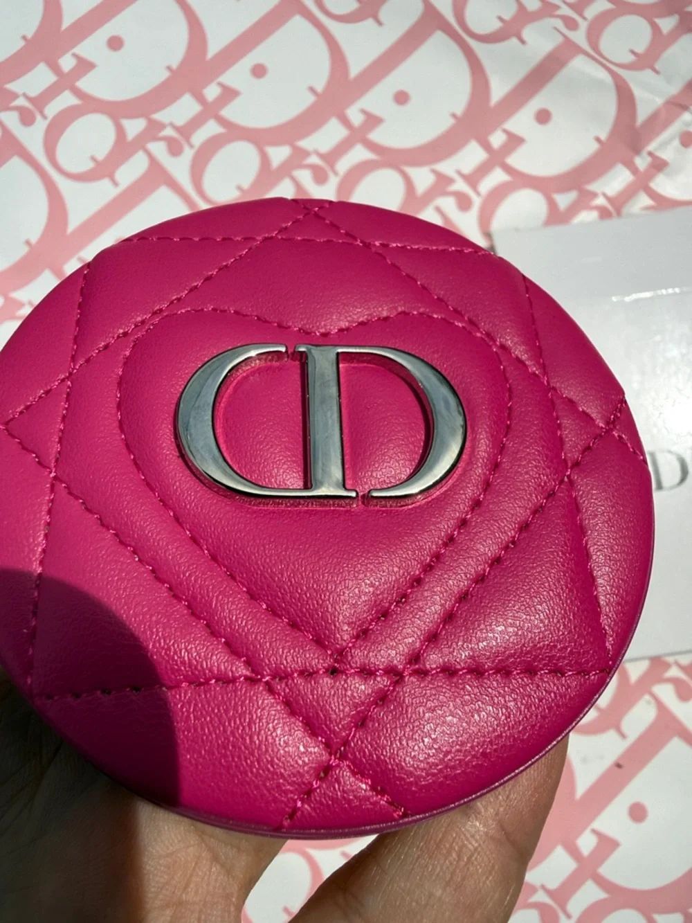 Dior makeup Pink Quilted CD Round Compact Mirror New in box AMAZING🌸